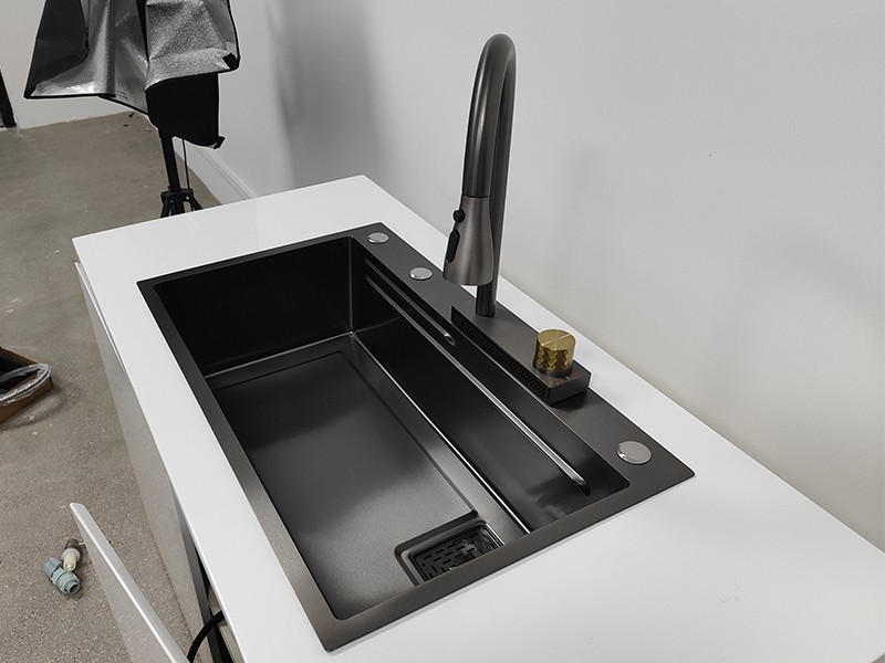 Black Countertop Double-Stage Single Basin