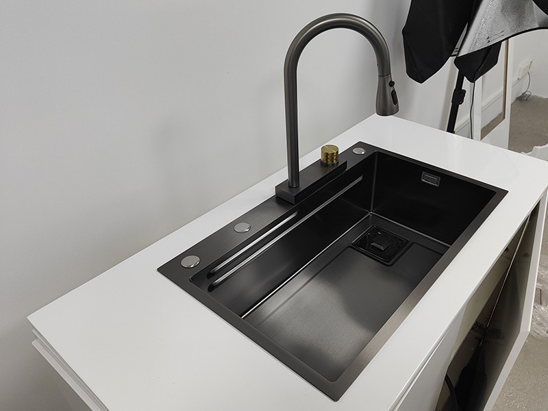 Black Countertop Double-Stage Single Basin